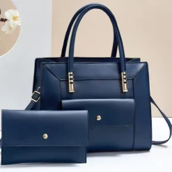 Women's Green Faux Leather Handbag and Wallet Set – Elegant Structured Tote with Gold Accents for Office, Shopping, and Casual Outings