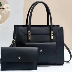 Women's Green Faux Leather Handbag and Wallet Set – Elegant Structured Tote with Gold Accents for Office, Shopping, and Casual Outings