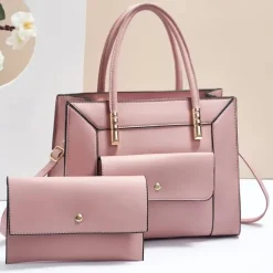 Women's Green Faux Leather Handbag and Wallet Set – Elegant Structured Tote with Gold Accents for Office, Shopping, and Casual Outings