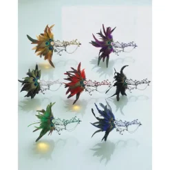 Women's Green Feather Lace Masquerade Mask with Peacock Details and Rhinestone Accents, Vintage Gothic Costume Accessory for Halloween Party