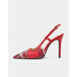 Women's Green Plaid Slingback Stiletto Heels – Retro Tartan Pointed Toe High Heels for Spring Parties, Afternoon Teas, and Vintage-Inspired Looks