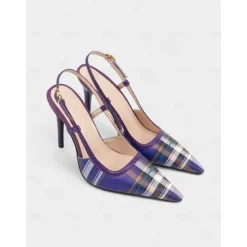 Women's Green Plaid Slingback Stiletto Heels – Retro Tartan Pointed Toe High Heels for Spring Parties, Afternoon Teas, and Vintage-Inspired Looks