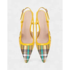 Women's Green Plaid Slingback Stiletto Heels – Retro Tartan Pointed Toe High Heels for Spring Parties, Afternoon Teas, and Vintage-Inspired Looks