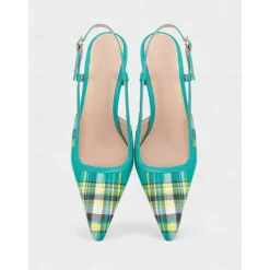 Women's Green Plaid Slingback Stiletto Heels – Retro Tartan Pointed Toe High Heels for Spring Parties, Afternoon Teas, and Vintage-Inspired Looks