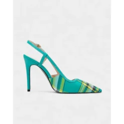 Women's Green Plaid Slingback Stiletto Heels – Retro Tartan Pointed Toe High Heels for Spring Parties, Afternoon Teas, and Vintage-Inspired Looks