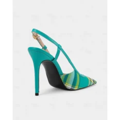 Women's Green Plaid Slingback Stiletto Heels – Retro Tartan Pointed Toe High Heels for Spring Parties, Afternoon Teas, and Vintage-Inspired Looks