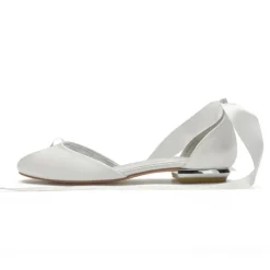 Women's Green Satin Ballet Flats with Long Ribbon Ties, Elegant and Comfortable Shoes for Weddings and Special Occasions