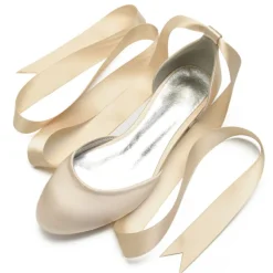 Women's Green Satin Ballet Flats with Long Ribbon Ties, Elegant and Comfortable Shoes for Weddings and Special Occasions
