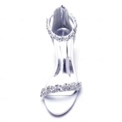 Women's Green Satin Wedding Sandals – Rhinestone Ankle Strap Block Heel Open Toe Bridal Shoes for Evening & Prom