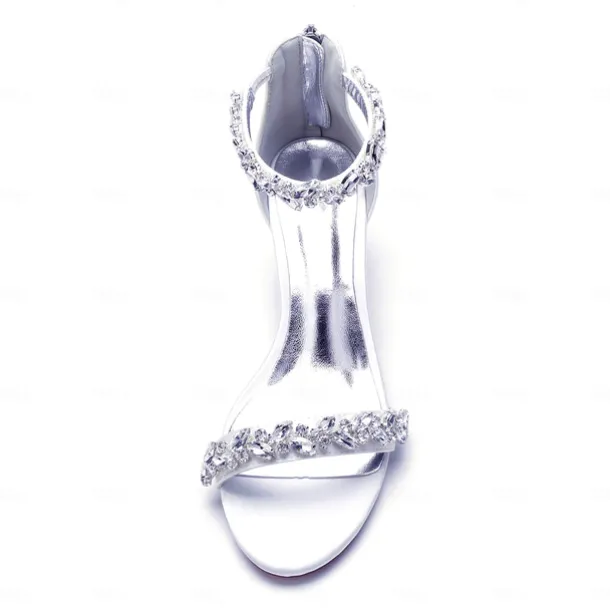 Women's Green Satin Wedding Sandals – Rhinestone Ankle Strap Block Heel Open Toe Bridal Shoes for Evening & Prom