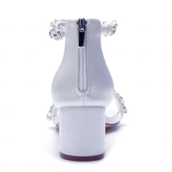 Women's Green Satin Wedding Sandals – Rhinestone Ankle Strap Block Heel Open Toe Bridal Shoes for Evening & Prom