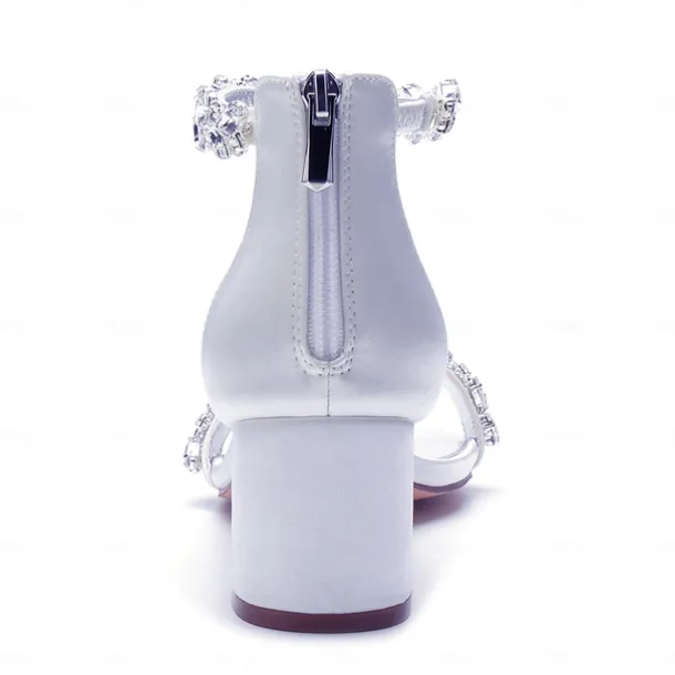 Women's Green Satin Wedding Sandals – Rhinestone Ankle Strap Block Heel Open Toe Bridal Shoes for Evening & Prom