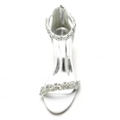 Women's Green Satin Wedding Sandals – Rhinestone Ankle Strap Block Heel Open Toe Bridal Shoes for Evening & Prom