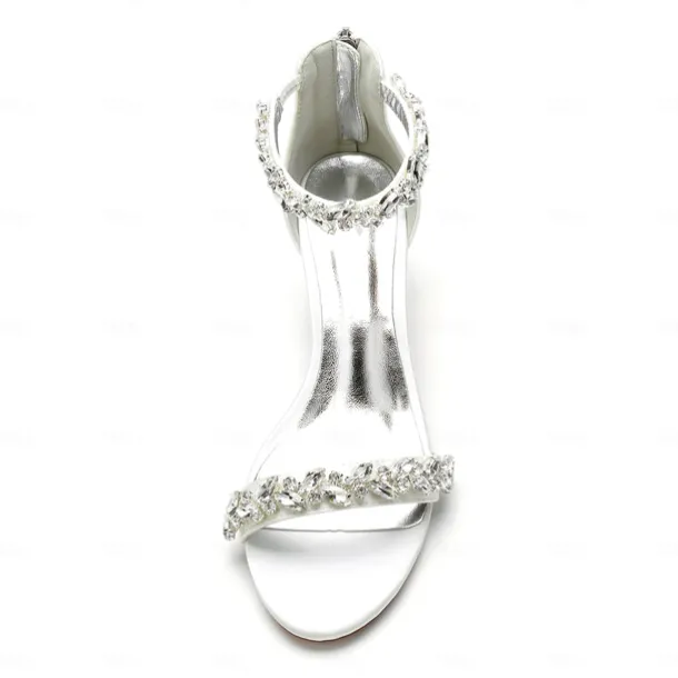 Women's Green Satin Wedding Sandals – Rhinestone Ankle Strap Block Heel Open Toe Bridal Shoes for Evening & Prom