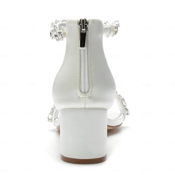 Women's Green Satin Wedding Sandals – Rhinestone Ankle Strap Block Heel Open Toe Bridal Shoes for Evening & Prom