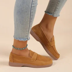 Women's Green Suede Loafers – Comfortable Slip-On Flat Shoes for Casual Wear, Walking & Daily Outfits