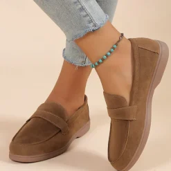 Women's Green Suede Loafers – Comfortable Slip-On Flat Shoes for Casual Wear, Walking & Daily Outfits