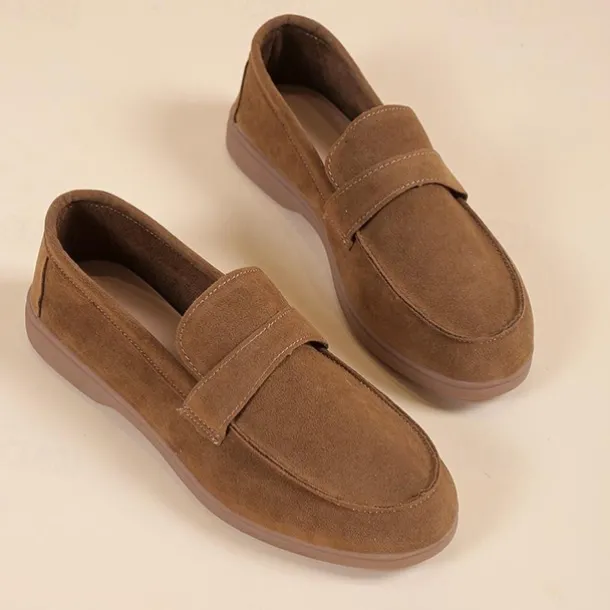 Women's Green Suede Loafers – Comfortable Slip-On Flat Shoes for Casual Wear, Walking & Daily Outfits