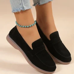 Women's Green Suede Loafers – Comfortable Slip-On Flat Shoes for Casual Wear, Walking & Daily Outfits