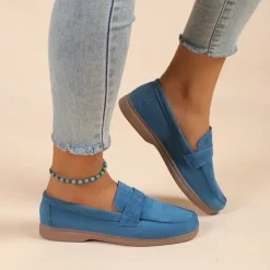 Women's Green Suede Loafers – Comfortable Slip-On Flat Shoes for Casual Wear, Walking & Daily Outfits