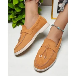 Women's Green Suede Loafers, Lightweight Flats with Gold Bit Detail for Casual Outfits and Daily Dates