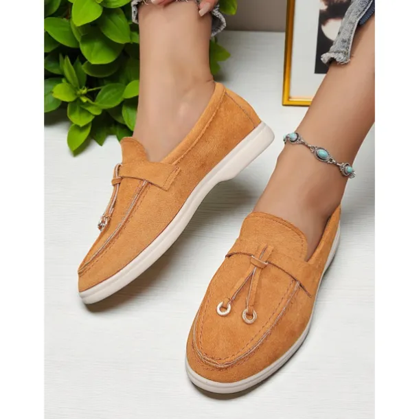 Women's Green Suede Loafers, Lightweight Flats with Gold Bit Detail for Casual Outfits and Daily Dates