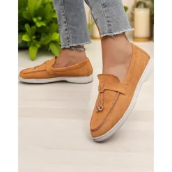 Women's Green Suede Loafers, Lightweight Flats with Gold Bit Detail for Casual Outfits and Daily Dates