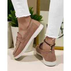 Women's Green Suede Loafers, Lightweight Flats with Gold Bit Detail for Casual Outfits and Daily Dates