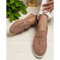 Women's Green Suede Loafers, Lightweight Flats with Gold Bit Detail for Casual Outfits and Daily Dates