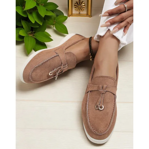 Women's Green Suede Loafers, Lightweight Flats with Gold Bit Detail for Casual Outfits and Daily Dates