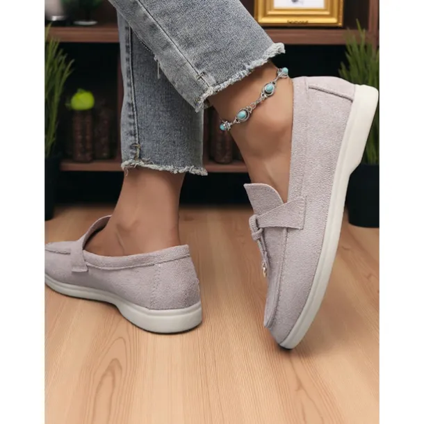 Women's Green Suede Loafers, Lightweight Flats with Gold Bit Detail for Casual Outfits and Daily Dates