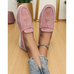 Women's Green Suede Loafers, Lightweight Flats with Gold Bit Detail for Casual Outfits and Daily Dates