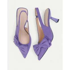 Women's Green Suede Slingback Heels – Pointed Toe Kitten Heels with Bow Detail, Elegant Pumps for Parties & Office Wear