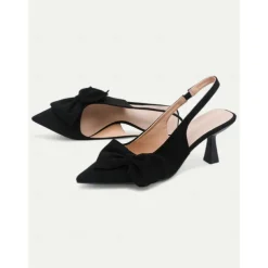 Women's Green Suede Slingback Heels – Pointed Toe Kitten Heels with Bow Detail, Elegant Pumps for Parties & Office Wear
