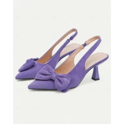 Women's Green Suede Slingback Heels – Pointed Toe Kitten Heels with Bow Detail, Elegant Pumps for Parties & Office Wear