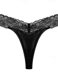 Women's G-strings & Thongs Panties 1 PC Underwear Romantic Sexy Lace Lace Pure Color Cotton Low Waist Petite Super Sexy Black Pink Wine XS S M Home Outfits