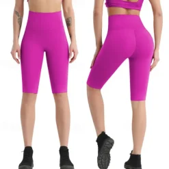 Women's Gym Shorts Yoga Shorts Workout Shorts High Waist Yoga Gym Workout Pilates Capri Leggings Black Fuchsia Orange Sports Activewear Stretchy Slim