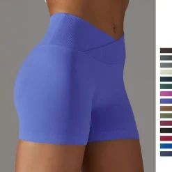 Women's Gym Shorts Yoga Shorts Workout Shorts Criss Cross Waist High Waist Yoga Gym Workout Pilates Shorts Black Army Green Red Sports Activewear Stretchy Slim