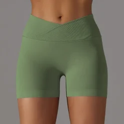 Women's Gym Shorts Yoga Shorts Workout Shorts Criss Cross Waist High Waist Yoga Gym Workout Pilates Shorts Black Army Green Red Sports Activewear Stretchy Slim