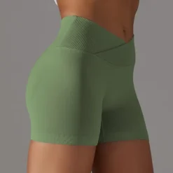 Women's Gym Shorts Yoga Shorts Workout Shorts Criss Cross Waist High Waist Yoga Gym Workout Pilates Shorts Black Army Green Red Sports Activewear Stretchy Slim