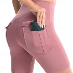 Women's Gym Shorts Yoga Shorts Workout Shorts Multiple Pockets High Waist Yoga Gym Workout Pilates Shorts Black Pink Army Green Sports Activewear Stretchy Slim