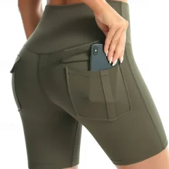 Women's Gym Shorts Yoga Shorts Workout Shorts Multiple Pockets High Waist Yoga Gym Workout Pilates Shorts Black Pink Army Green Sports Activewear Stretchy Slim