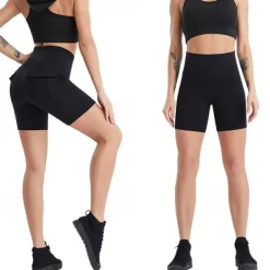 Women's Gym Shorts Yoga Shorts Workout Shorts Multiple Pockets High Waist Yoga Gym Workout Pilates Shorts Black Pink Army Green Sports Activewear Stretchy Slim