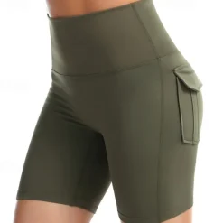 Women's Gym Shorts Yoga Shorts Workout Shorts Multiple Pockets High Waist Yoga Gym Workout Pilates Shorts Black Pink Army Green Sports Activewear Stretchy Slim