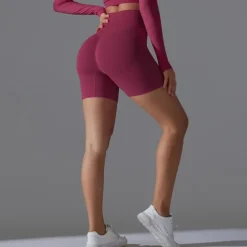 Women's Gym Shorts Yoga Shorts Workout Shorts Elastic Waistband High Waist Yoga Gym Workout Pilates Shorts Black Red Burgundy Sports Activewear Stretchy Slim