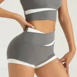 Women's Gym Shorts Yoga Shorts Workout Shorts Criss Cross Waist High Waist Yoga Gym Workout Pilates Shorts Black Khaki Gray Sports Activewear Stretchy Slim