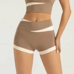 Women's Gym Shorts Yoga Shorts Workout Shorts Criss Cross Waist High Waist Yoga Gym Workout Pilates Shorts Black Khaki Gray Sports Activewear Stretchy Slim