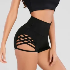 Women's Gym Shorts Yoga Shorts Workout Shorts Cut Out High Waist Yoga Gym Workout Pilates Shorts Black Burgundy Dark Blue Sports Activewear Stretchy Slim