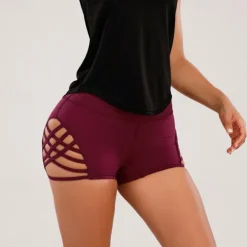 Women's Gym Shorts Yoga Shorts Workout Shorts Cut Out High Waist Yoga Gym Workout Pilates Shorts Black Burgundy Dark Blue Sports Activewear Stretchy Slim