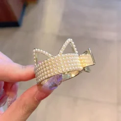 Women's Hair Clip For Daily Classic Crystal Alloy Crown Rhinestone Grabber Pearl Rhinestone Grabber Crown Black Diamond Hair Clip